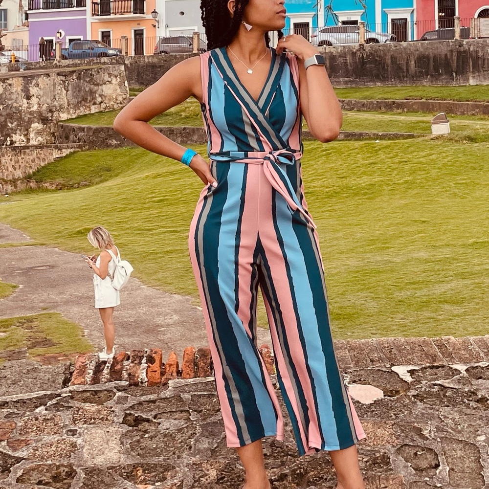Boohoo Petite Striped Culotte Jumpsuit